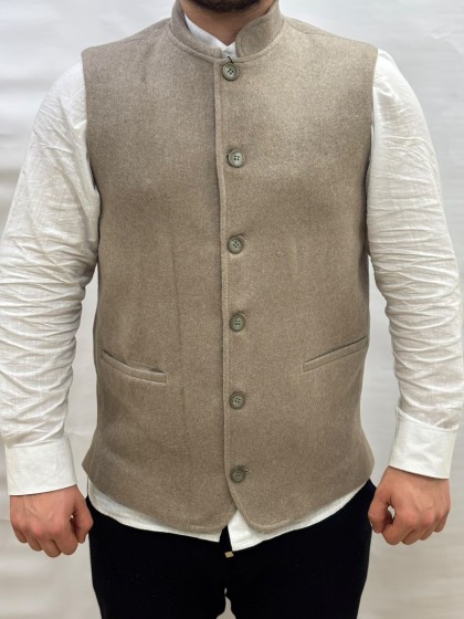 Hakim Yaka Çift Cepli Kışlık Yelek - Bej