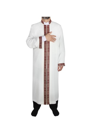Hakim Yaka Cübbe - Beyaz (Kemik) - Bordo Bordür görünüm 3