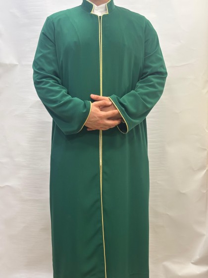 Hakim Yaka Biyeli Cübbe - Sarı Biyeli Yeşil