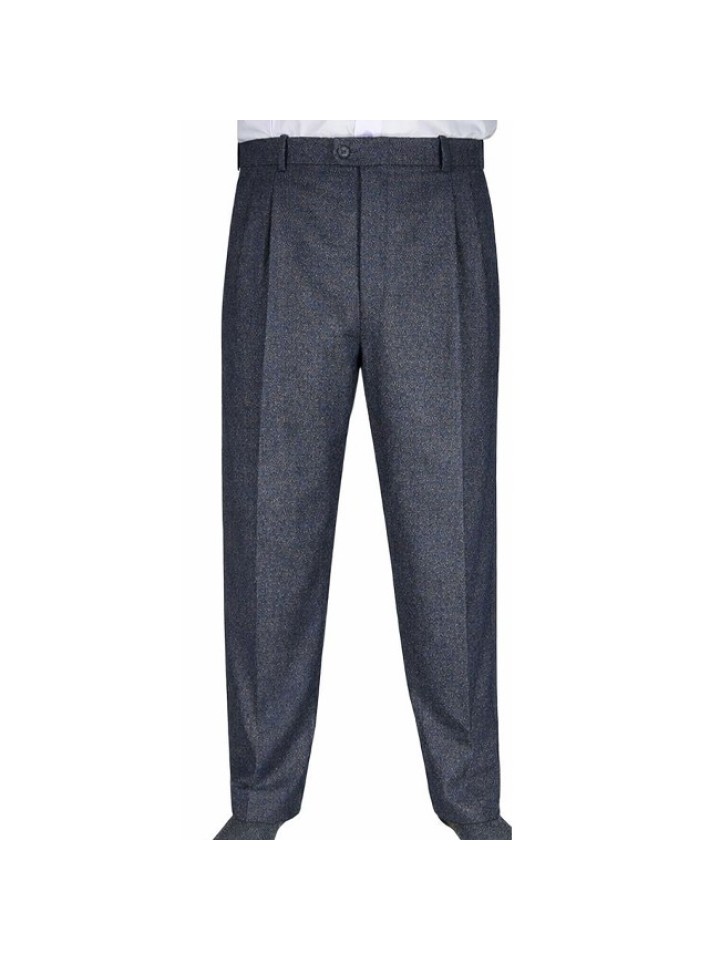 2 Pileli Flanel Kışlık Pantolon Şalvar - Mavi Kırçıllı