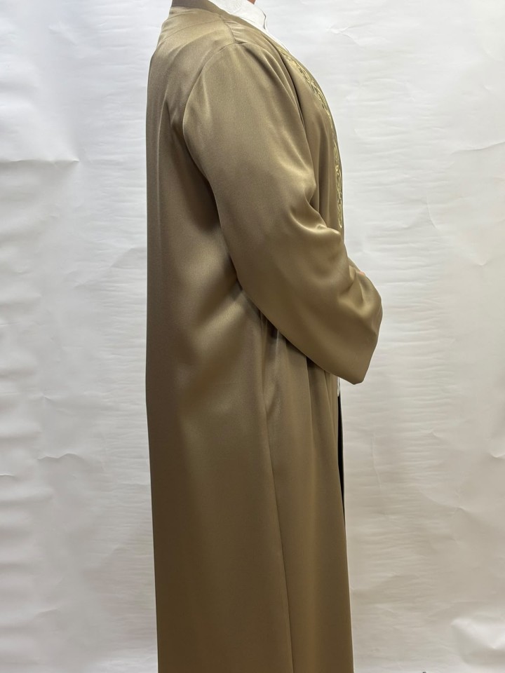 Buhara Yaka Nakışlı Cübbe - Yesil - Gold Nakış