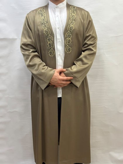 Buhara Yaka Nakışlı Cübbe - Yesil - Gold Nakış görünüm 2