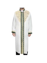 Hakim Yaka Lüks Nakışlı Turkuaz Bordürlü Şehzade Cübbe - Beyaz (Kemik)