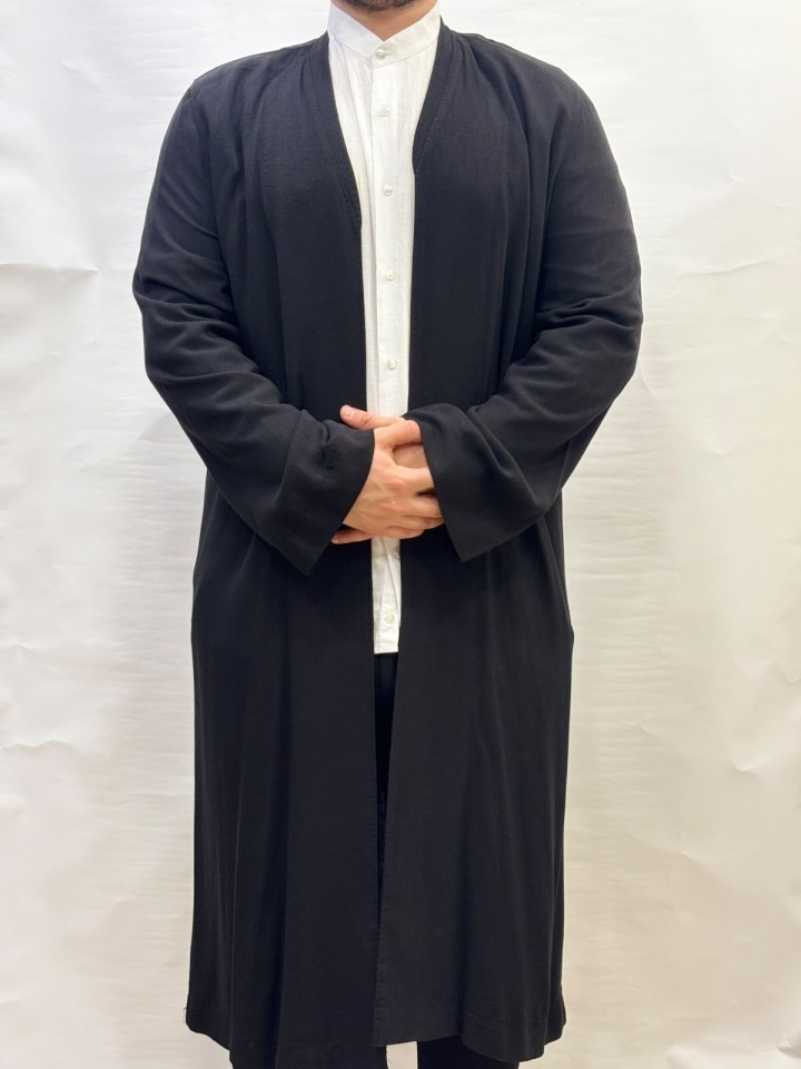 Buhara Yaka Keten Namaz Cübbesi - Siyah