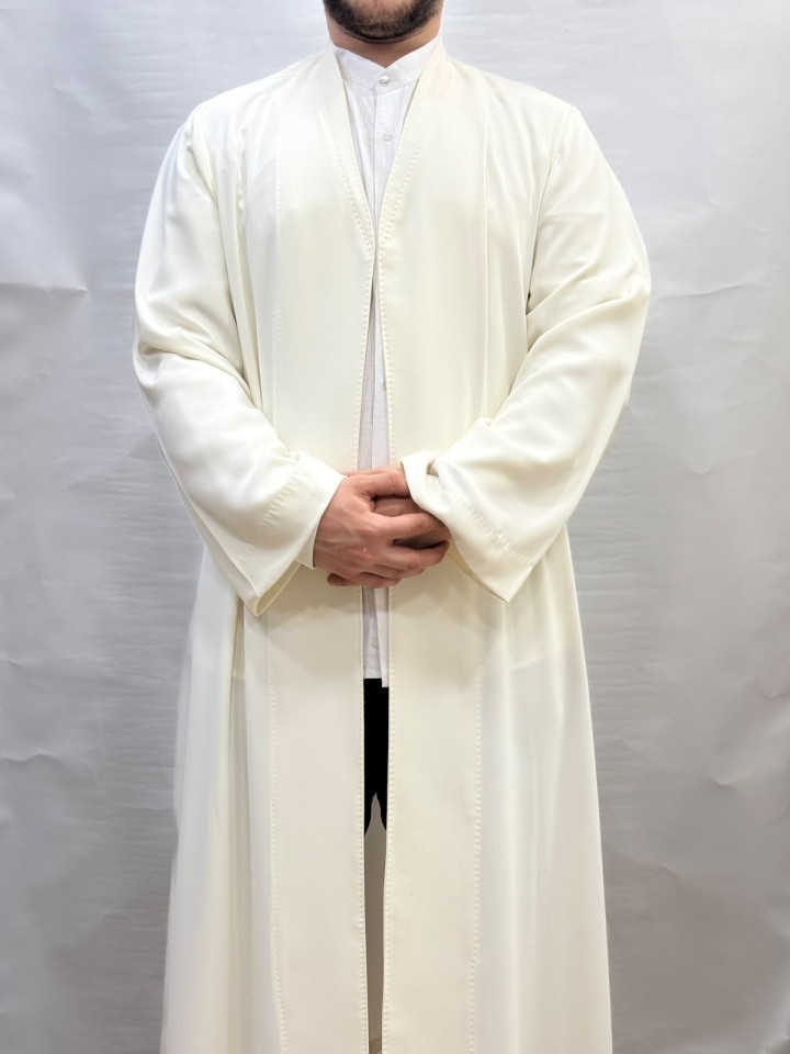 Buhara Yaka Cübbe - Krep  Kumaş - Beyaz (Kemik)