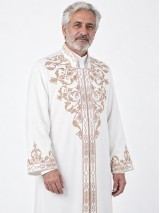 Hakim Yaka Yarım Astarlı Çelebi Cübbe - Beyaz (Kemik) - Gold Nakış detay görseli