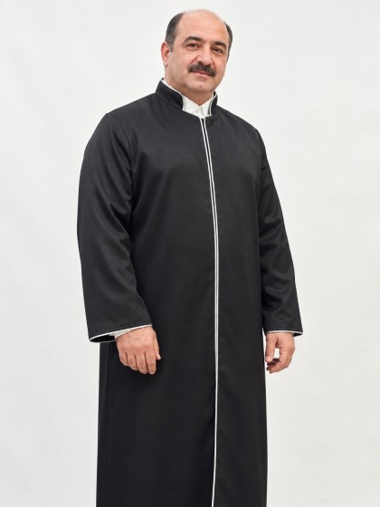 Hakim Yaka Biyeli Cübbe - Gümüş Biyeli Siyah