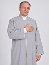 Hakim Yaka Biyeli Cübbe - Sarı Biyeli Taş Gri detay görseli