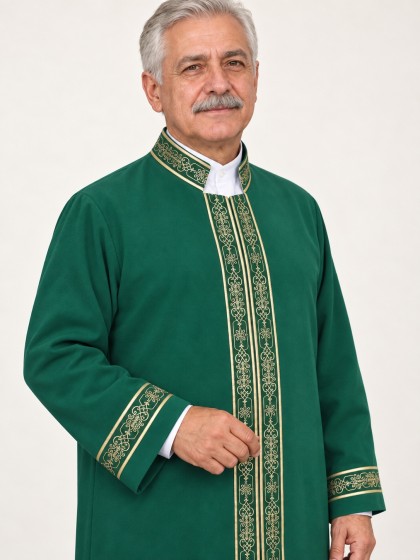 Hakim Yaka Cübbe - Yeşil - Yeşil Bordür görünüm 2