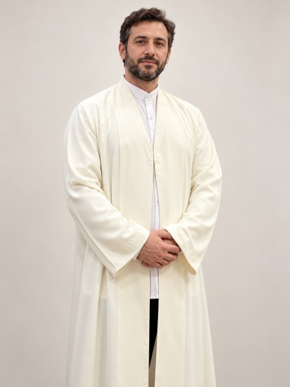 Buhara Yaka Cübbe - Krep  Kumaş - Beyaz (Kemik)