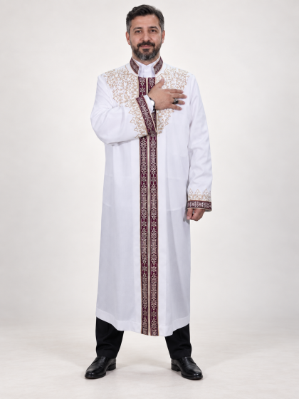 Hakim Yaka Lüks Nakışlı Şehzade Cübbe - Beyaz (Kemik)