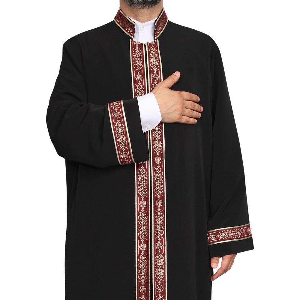 Hakim Yaka Cübbe - Siyah - Bordo Bordür Hakim Yaka Cübbe - Siyah - Bordo Bordür